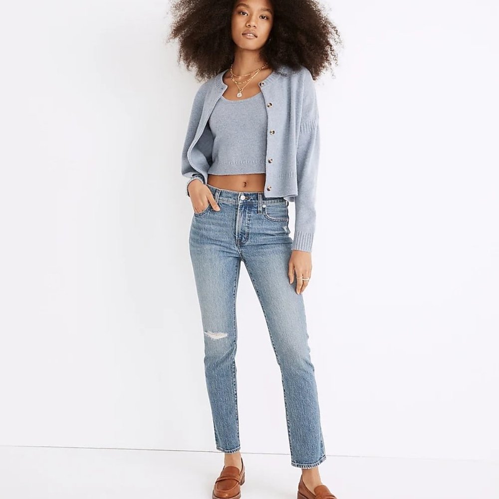Madewell The Mid-Rise Perfect Vintage Jean Ainsdale Wash 26 Blue Knee Rip 90s